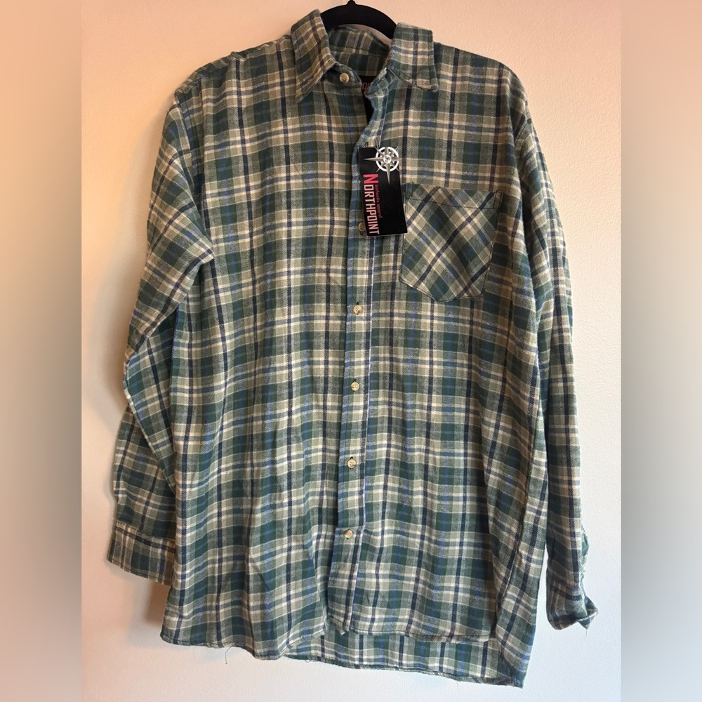 Northpoint Men's Flannel Shirt Plaid Green Blue Button Down Size M NWT